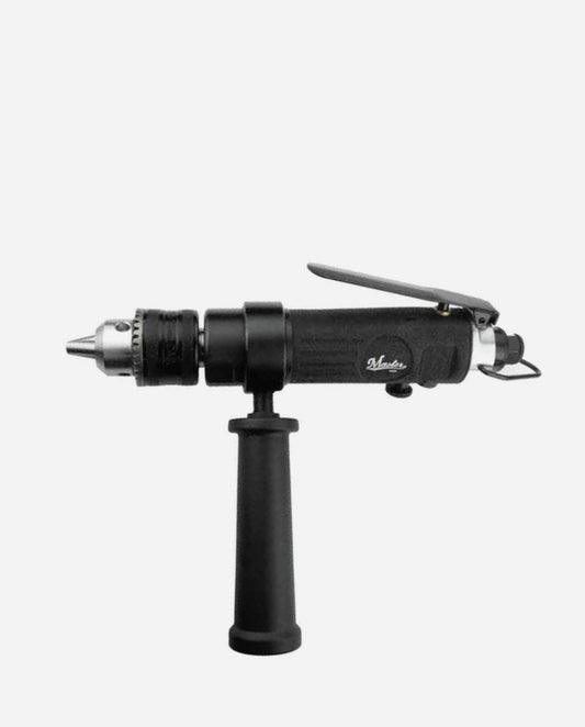 Master Palm Industrial 1/2" Straight Inline Air Drill, side Handle Reversible Air Drill with Keyed Jacobs Chuck